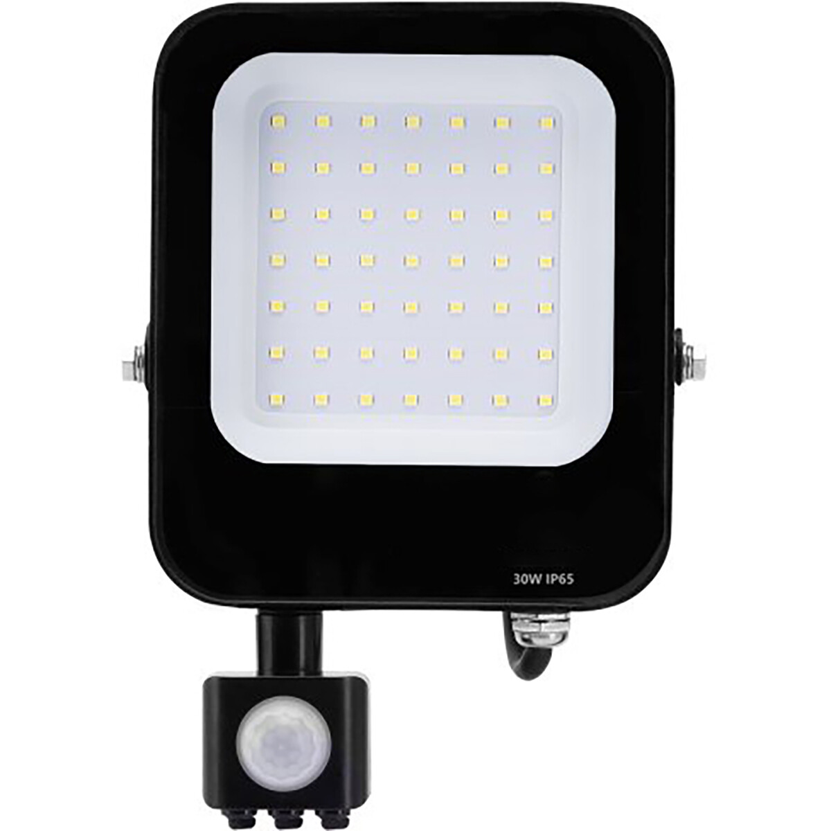 Projecteur LED avec détecteur de mouvement - Aigi Rekan - 30 Watt - Blanc Froid 6500K - Étanche IP65 - Rectangle - Mat Noir - Aluminium