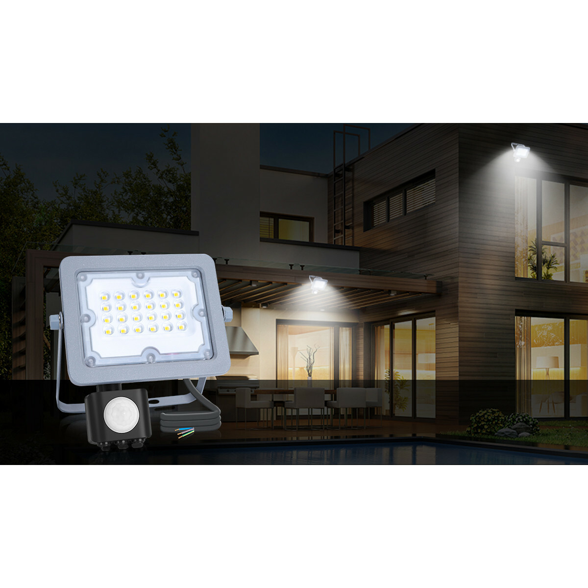 Projecteur LED avec Sensor - Aigi Zuino - 20 Watts - Blanc Froid 6500K - Étanche IP65 - Inclinable - Mat Gris - Aluminium