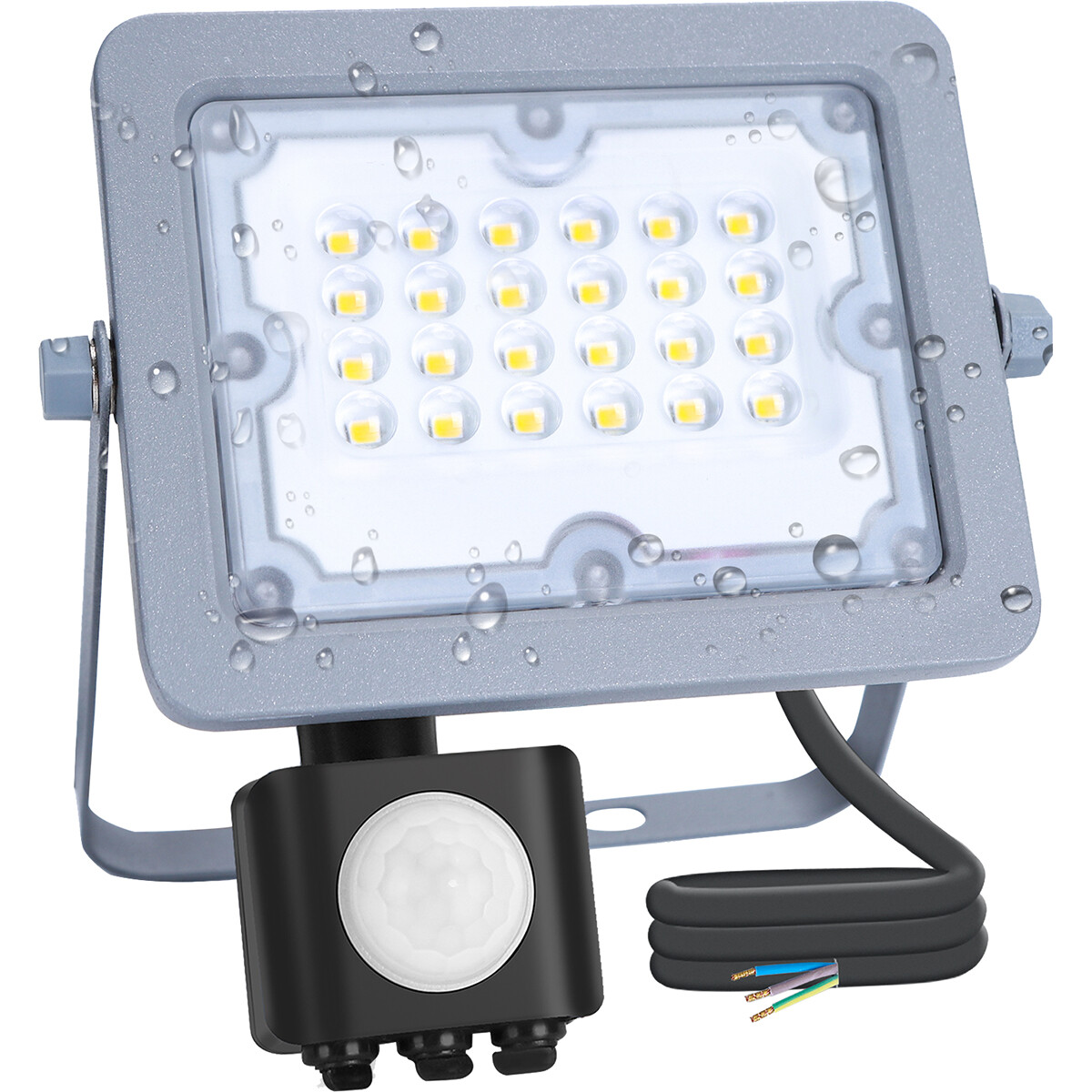 Projecteur LED avec Sensor - Aigi Zuino - 20 Watts - Blanc Froid 6500K - Étanche IP65 - Inclinable - Mat Gris - Aluminium