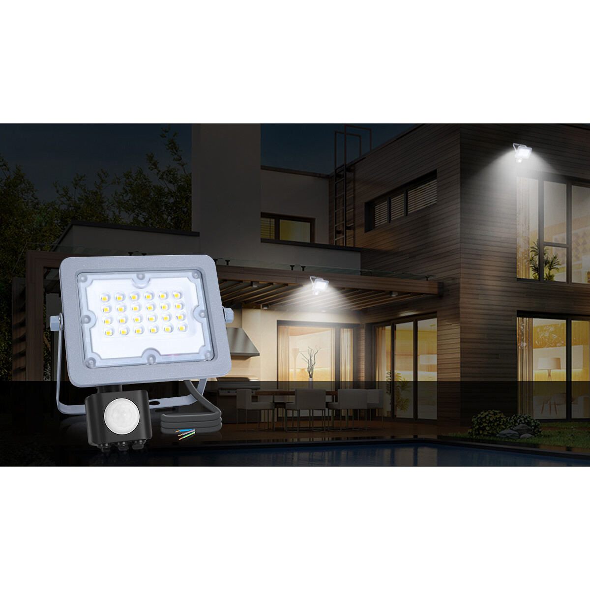 Projecteur LED avec Sensor - Aigi Zuino - 50 Watt - Blanc Froid 6500K - Étanche IP65 - Inclinable - Mat Gris - Aluminium