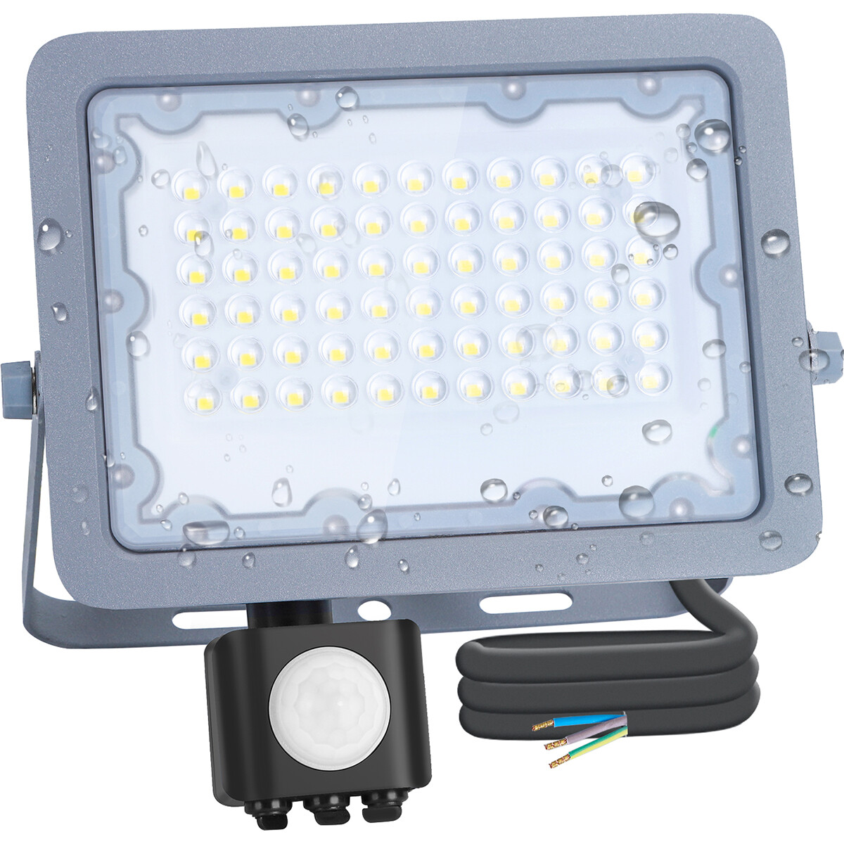 Projecteur LED avec Sensor - Aigi Zuino - 50 Watt - Blanc Froid 6500K - Étanche IP65 - Inclinable - Mat Gris - Aluminium