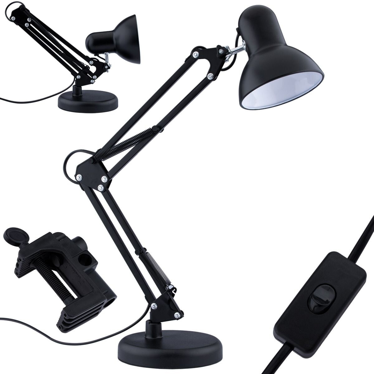 Lampe de bureau LED - Maxozo Rety - Douille E27 - Réglable - Rétro - Classique - Rond - Mat Noir