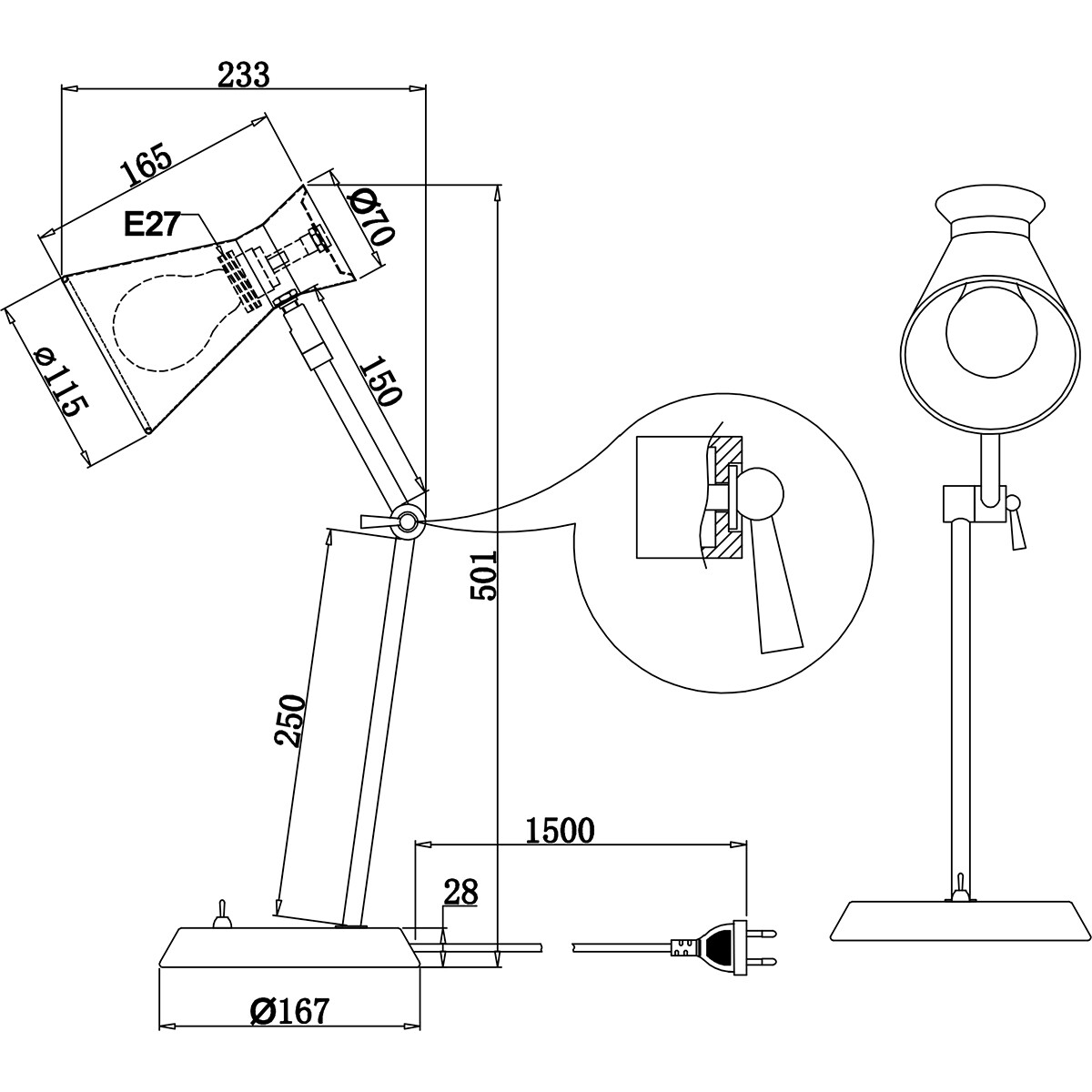 Lampe de bureau LED - Éclairage de Table - Trion Ewomi - Douille E27 - Rond - Mat Blanc - Aluminium