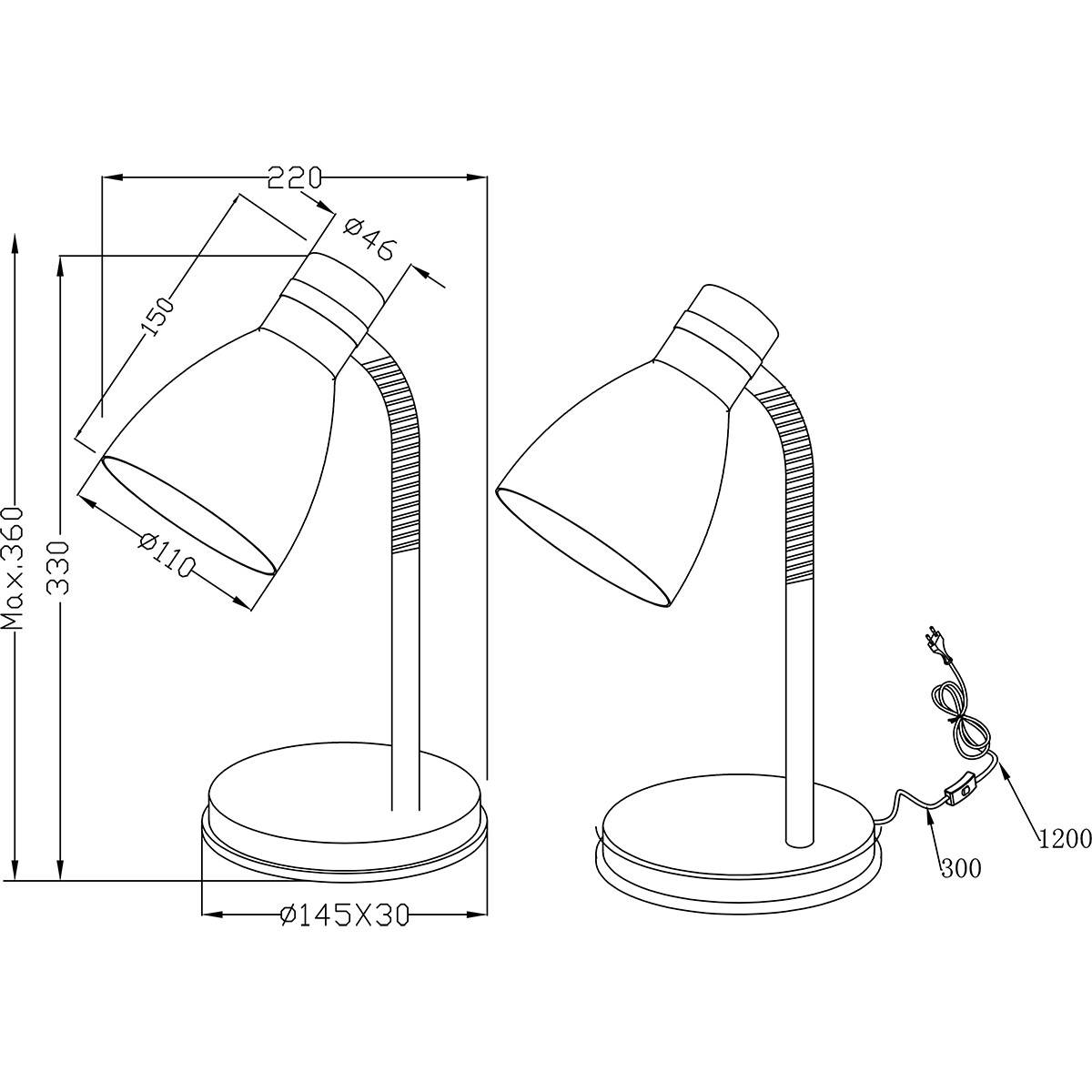 Lampe de bureau LED - Éclairage de Table - Trion Himaya - Douille E27 - Rond - Mat Noir - Aluminium