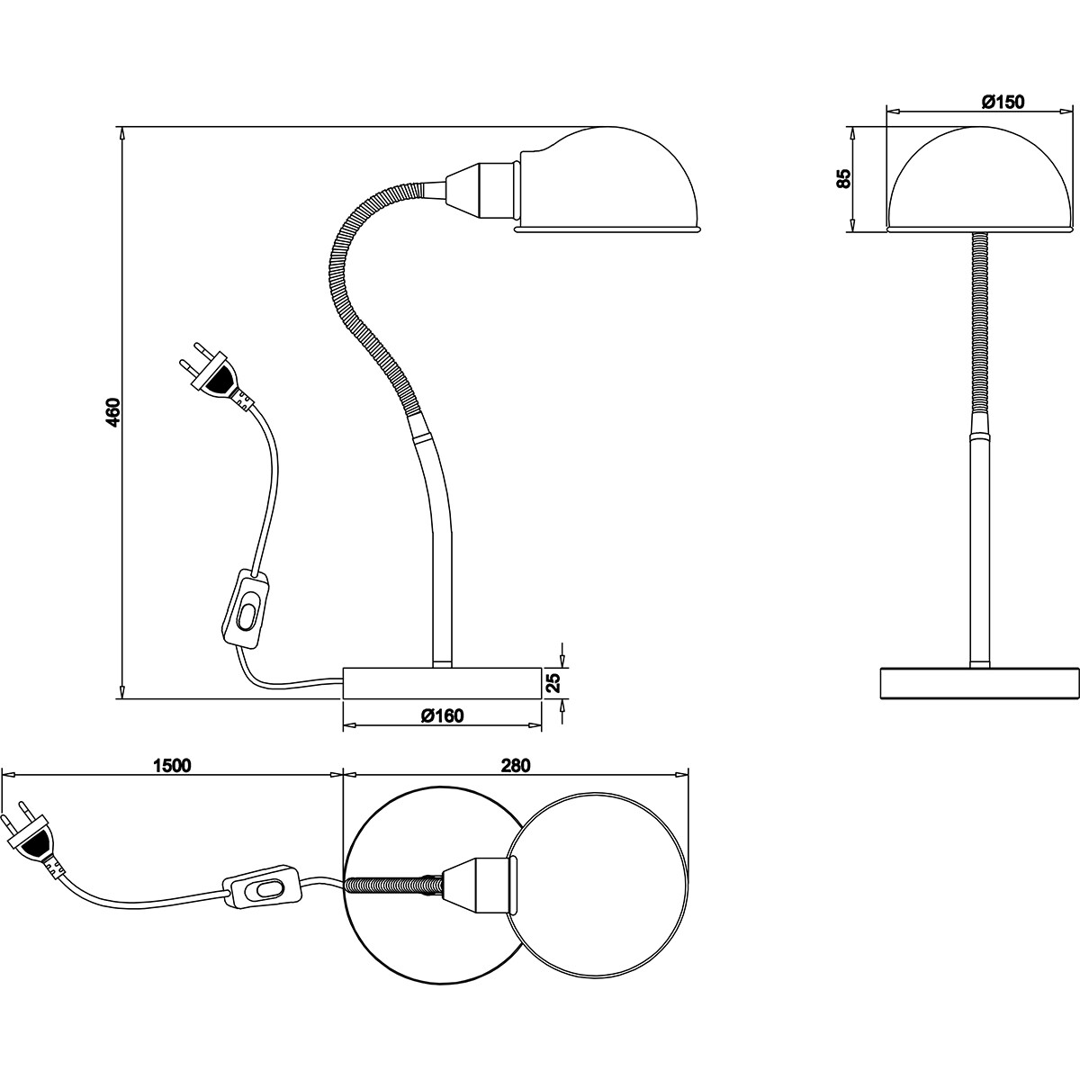 Lampe de bureau LED - Éclairage de Table - Trion Pirle - Douille E27 - Rond - Mat Nickel - Aluminium