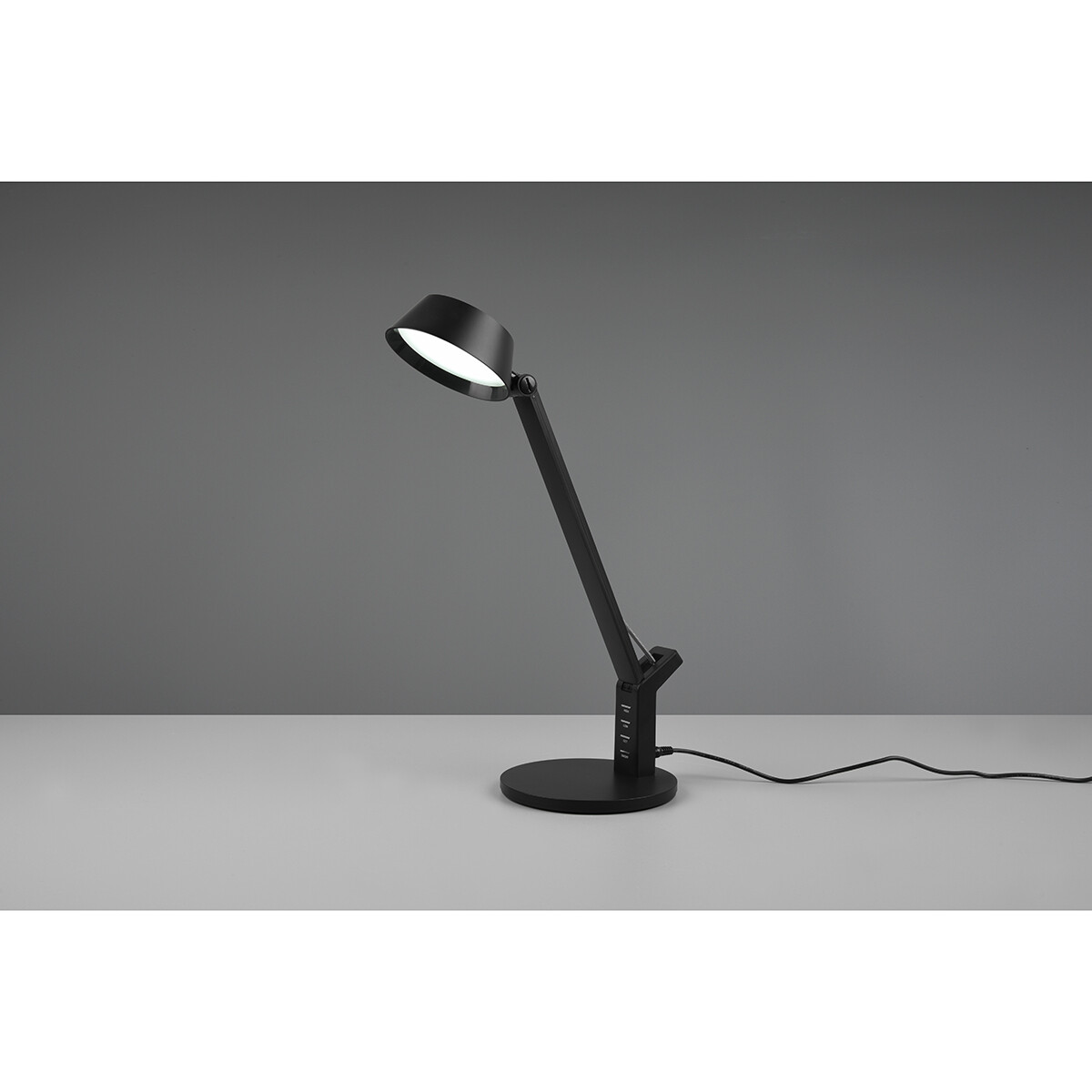 Lampe de bureau LED - Trion Avvan - 5W - Couleur de lumière ajustable - Rechargeable par USB - Dimmable - Rond - Mat Noir - Plastique