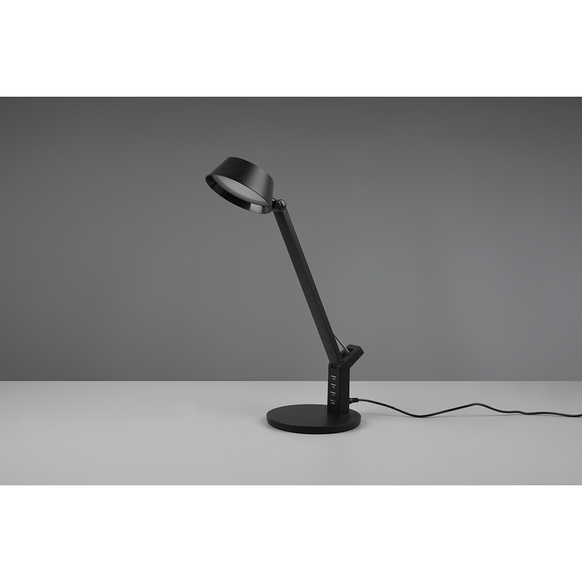 Lampe de bureau LED - Trion Avvan - 5W - Couleur de lumière ajustable - Rechargeable par USB - Dimmable - Rond - Mat Noir - Plastique