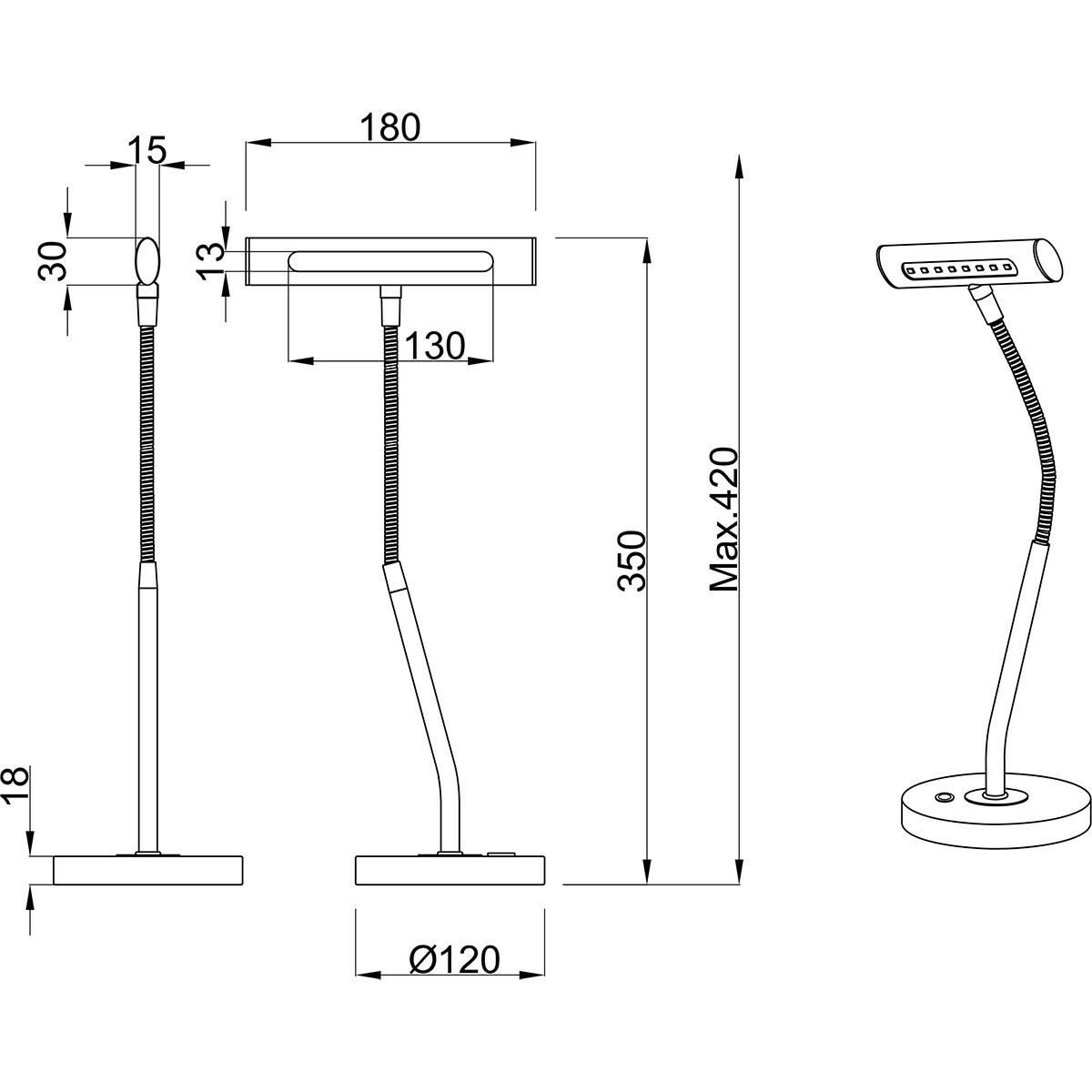 Lampe de bureau LED - Trion Curty - 4W - Blanc Chaud 3000K - Dimmable - Rond - Mat Noir - Aluminium