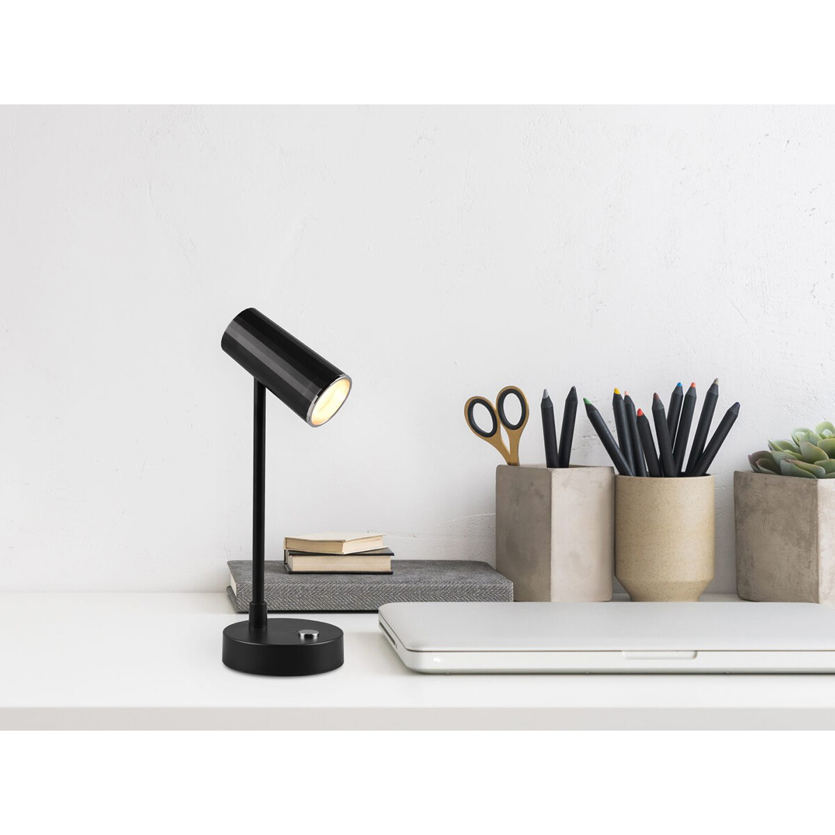 Lampe de bureau LED - Trion Lono - 2.5W - Couleur de lumière ajustable - Dimmable - Rond - Mat Noir - Plastique