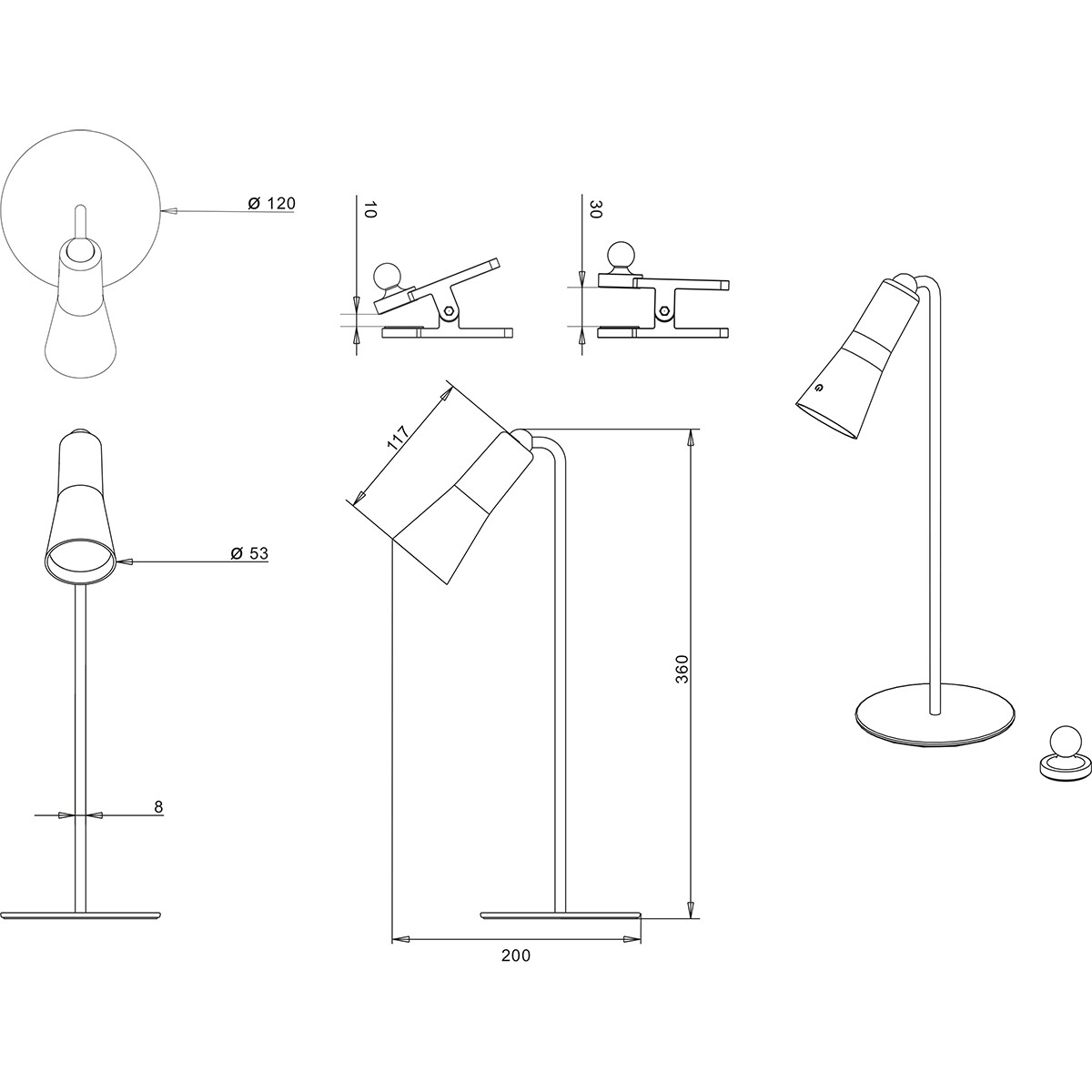 Lampe de bureau LED - Trion Moxi - 2W - Blanc Chaud 3000K - Rechargeable - Rond - Mat Gris - Aluminium