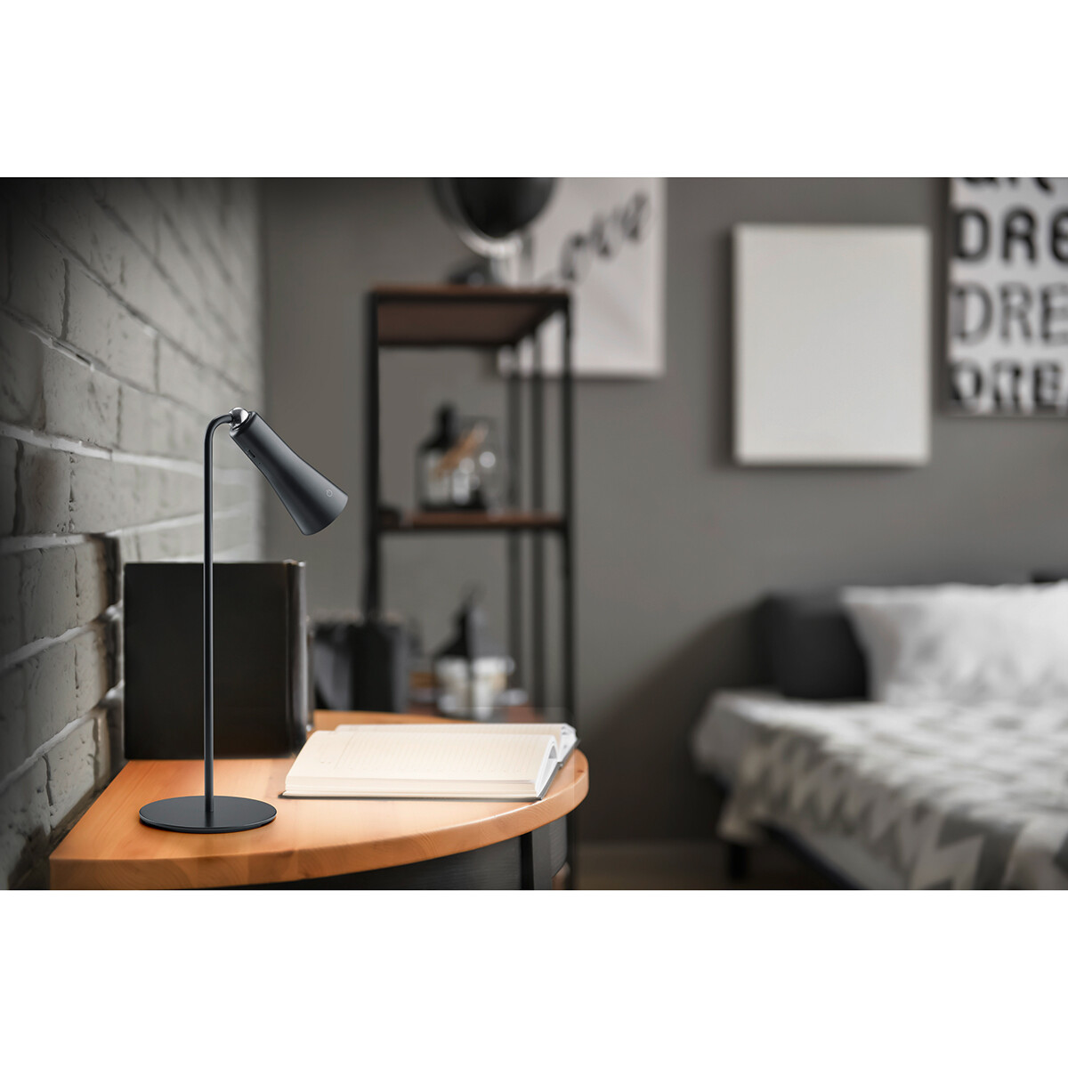 Lampe de bureau LED - Trion Moxi - 2W - Blanc Chaud 3000K - Rechargeable - Rond - Mat Noir - Aluminium