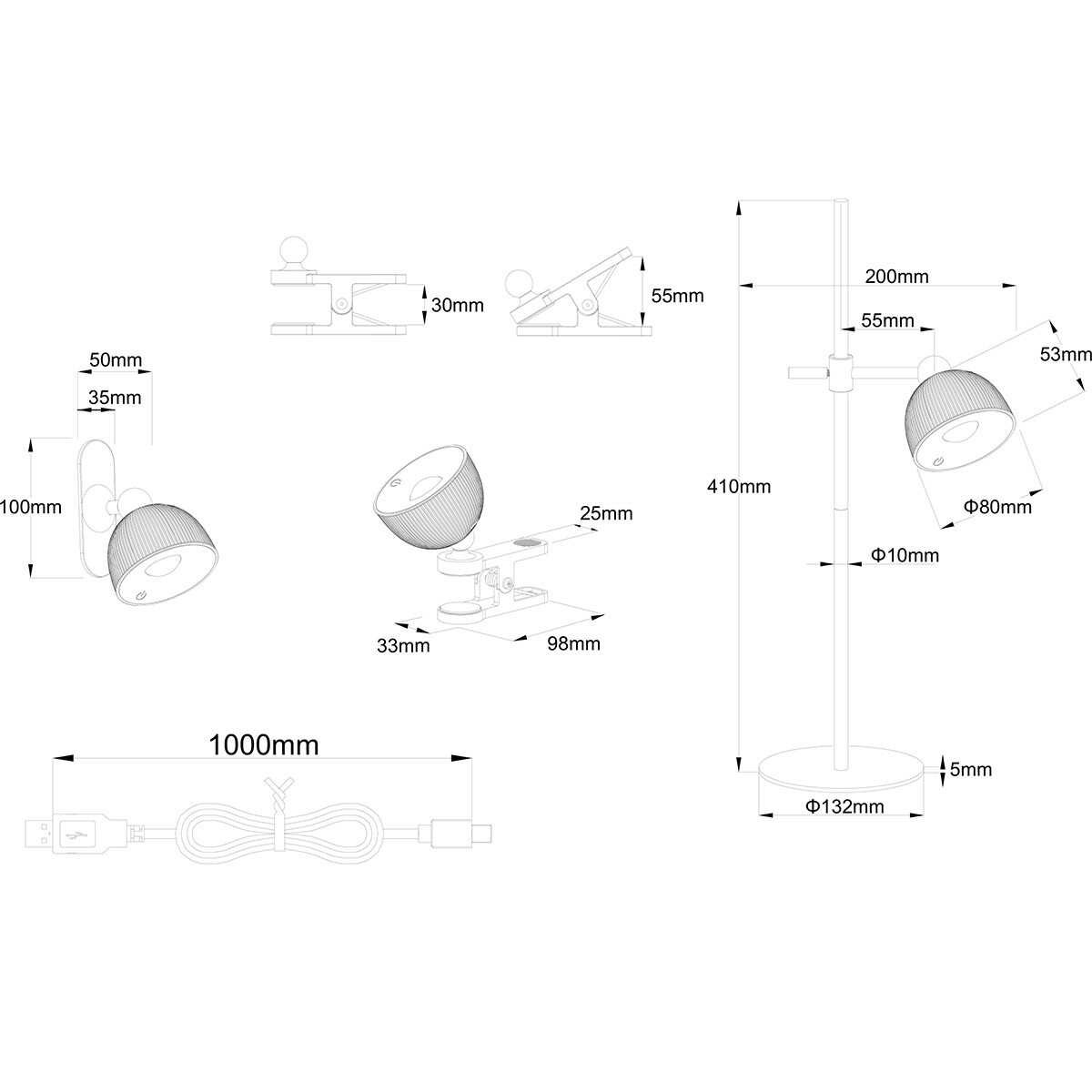 LED Lampe de Bureau - Trion Xavi - 3W - Blanc Chaud 3000K - Rechargeable - Rond - Blanc Mat - Plastique