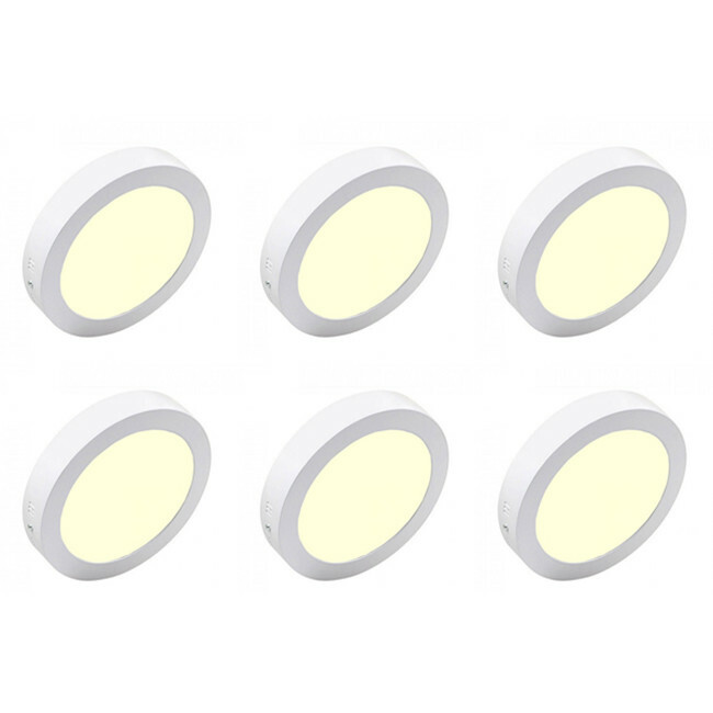 Pack Downlight LED 6 - En Saillie Rond 12W - Blanc Chaud 3000K - Mat Blanc Aluminium - Ø170mm