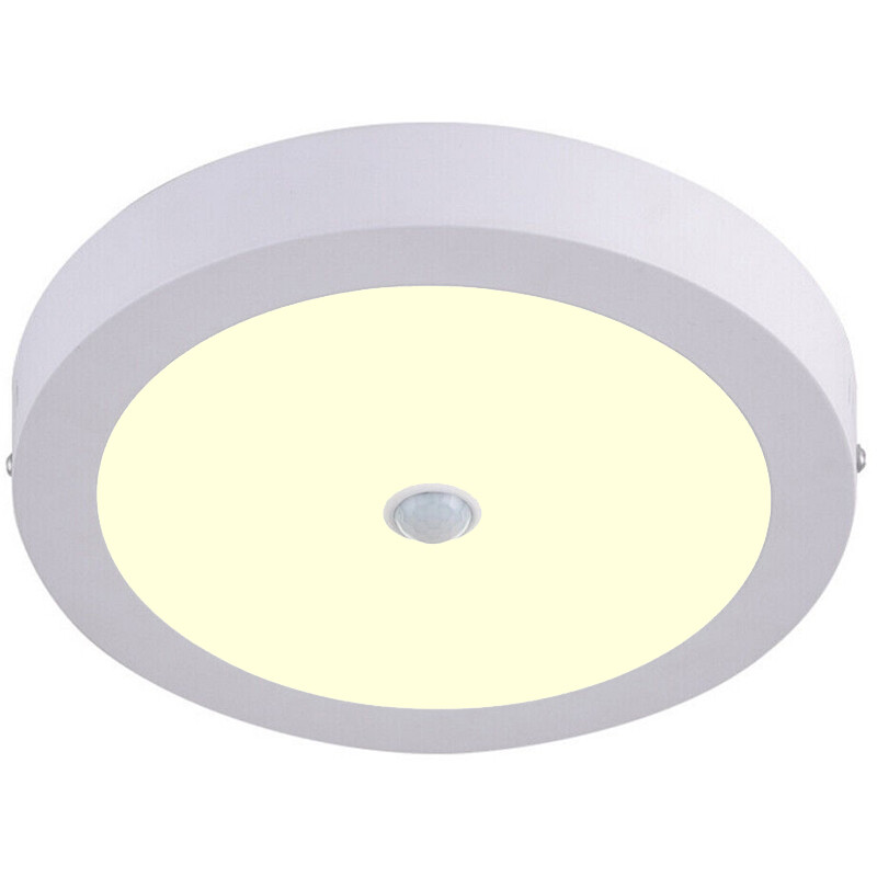 Downlight LED - Facto Dury - Détecteur de Mouvement PIR 360° + Capteurs de Luminosité - 18W - Blanc Chaud 3000K - en Saillie - Rond - Mat Blanc - LEDs OSRAM