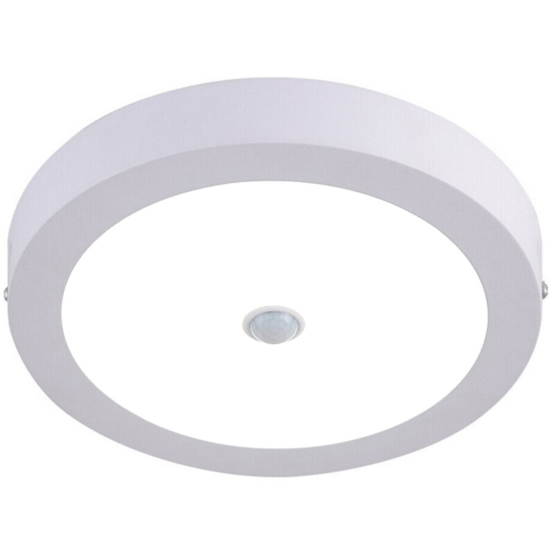 Downlight LED - Facto Dury - Détecteur de Mouvement PIR 360° + Capteurs de Luminosité - 18W - Blanc Froid 5700K - en Saillie - Rond - Mat Blanc - LEDs OSRAM