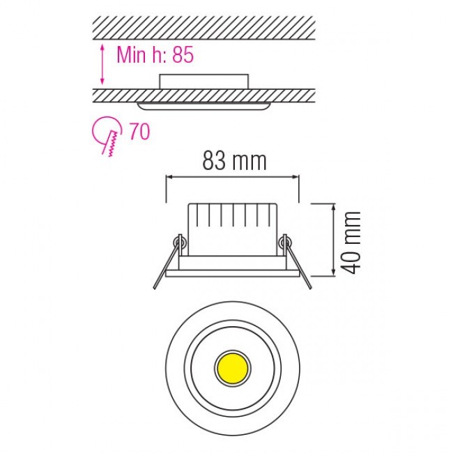 Spot LED - Spot Encastré - Lila - Rond 5W - Blanc Chaud 2700K - Mat Chrome Aluminium - Inclinable Ø83mm