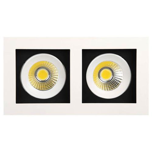 Spot LED - Spot Encastré Double - Rectangle 16W - Blanc Froid 6400K - Mat Blanc Aluminium - Inclinable 185x100mm