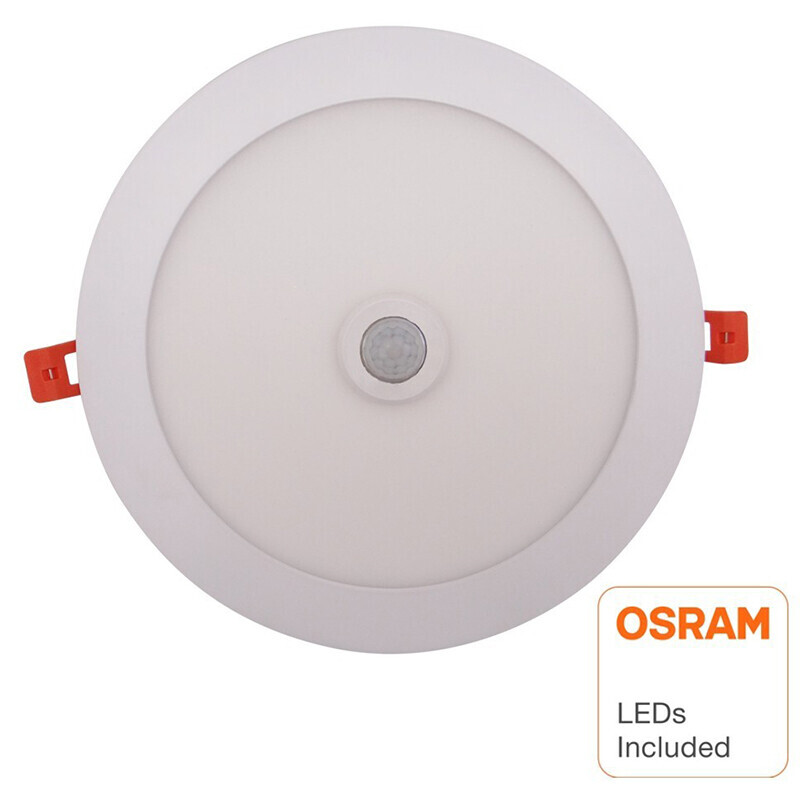 Downlight LED Slim - Facto Dury - Détecteur de Mouvement PIR 360° + Capteurs de Luminosité - 20W - Blanc Froid 5700K - Encastré - Rond - Mat Blanc - LEDs OSRAM