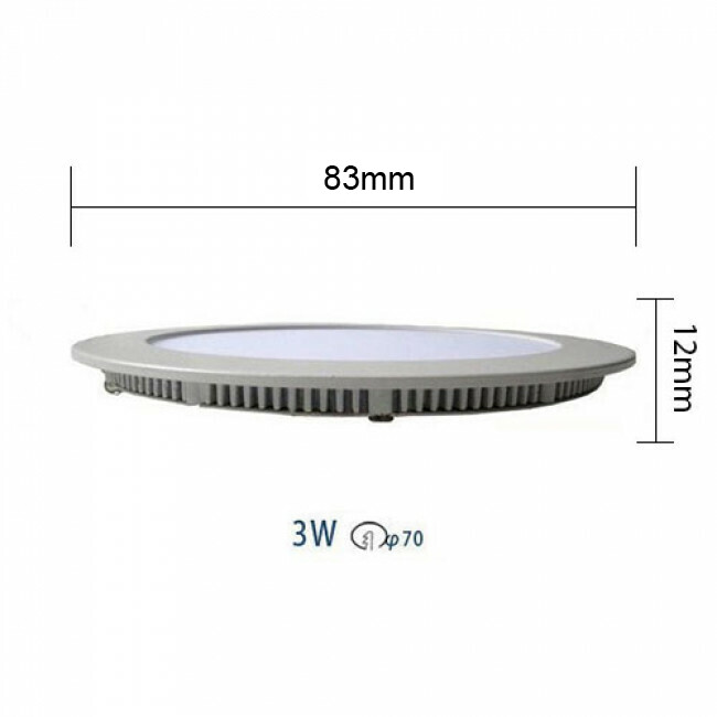 Downlight LED Slim - Rond Encastré 3W - Dimmable - Tageslicht 6400K - Mat Noir Aluminium - Ø83mm