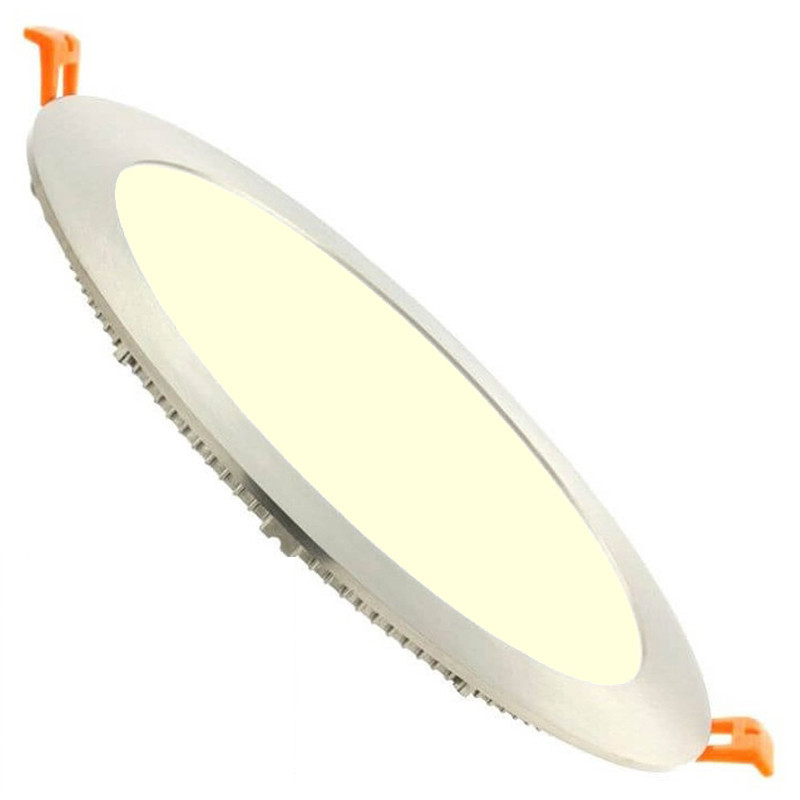 Downlight LED Slim - Facto - Rond Encastré 8W - Blanc Chaud 3000K - Inox - Ø120mm