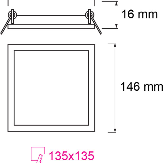 Pack Downlight LED Slim 2 - Carré Encastré 9W - Blanc Froid 6400K - Mat Blanc Aluminium - 146mm