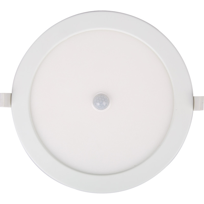 Downlight LED Slim - Aigi - Détecteur de Mouvement PIR 360° - Rond Encastré 12W - Blanc Chaud 3000K - Mat Blanc - Ø170mm