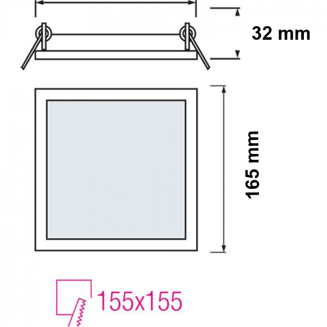 Downlight LED Slim Pro - Aigi - Carré Encastré 12W - Blanc Neutre 4000K - Mat Blanc - 165mm