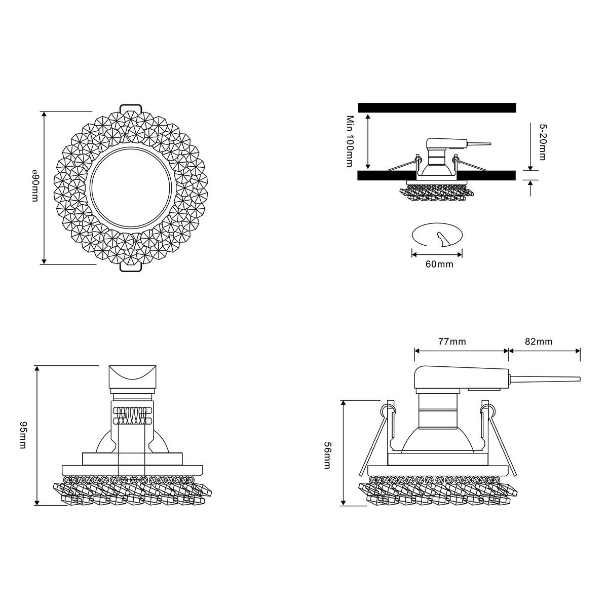 Support Spot GU10 - Trion Dilomy - Spot Encastré GU10 - Rond - Chrome - Aluminium - Ø90mm