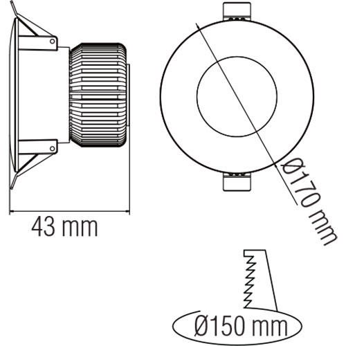 Downlight LED - Verona - Rond Encastré 15W - Blanc Froid 6400K - Mat Blanc Aluminium - Ø170mm