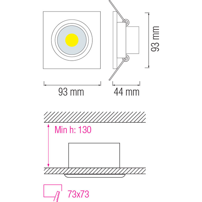 Spot LED - Spot Encastré - Carré 5W - Blanc Froid 6400K - Mat Blanc Aluminium - Inclinable 93mm