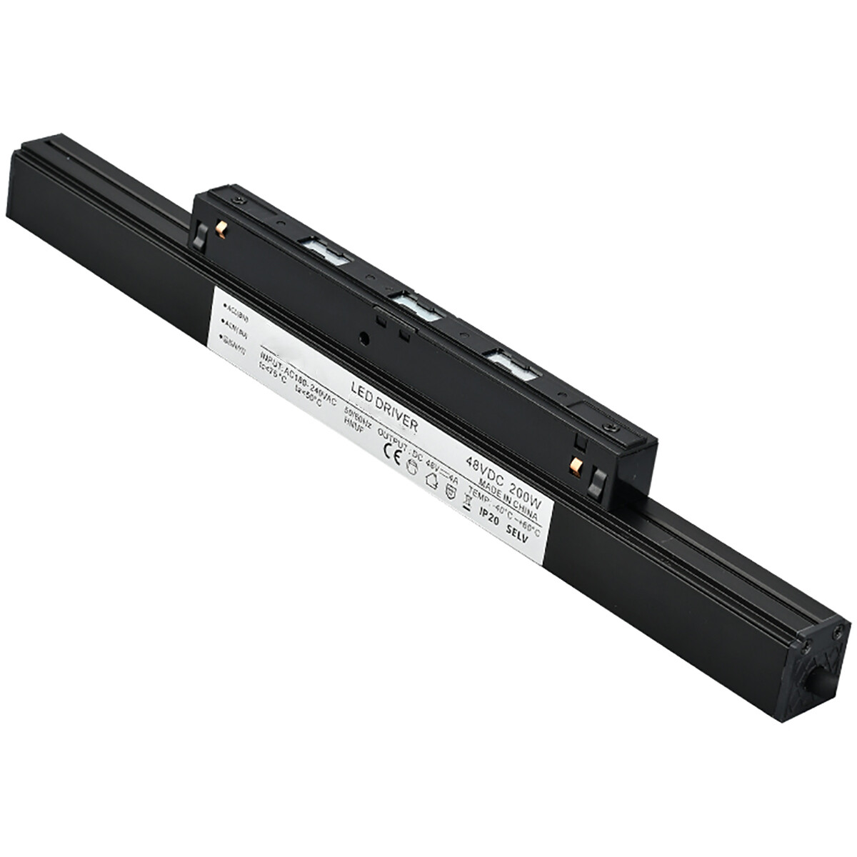 LED Driver pour Rail Magnétique 48V - Brinton Magni - Connecteur Alimentation - 200W - Noir