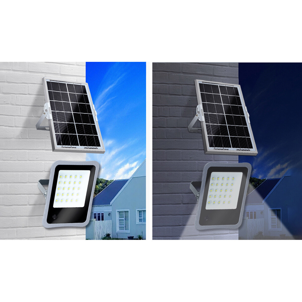 Projecteur LED à énergie solaire - Aigi Florida - Lampe Murale Solaire de Jardin LED - Télécommande - Étanche IP65 - 100W - Blanc Froid 6500K