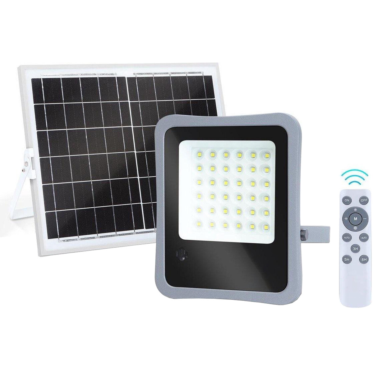 Projecteur LED à énergie solaire - Aigi Florida - Lampe Murale Solaire de Jardin LED - Télécommande - Étanche IP65 - 100W - Blanc Froid 6500K