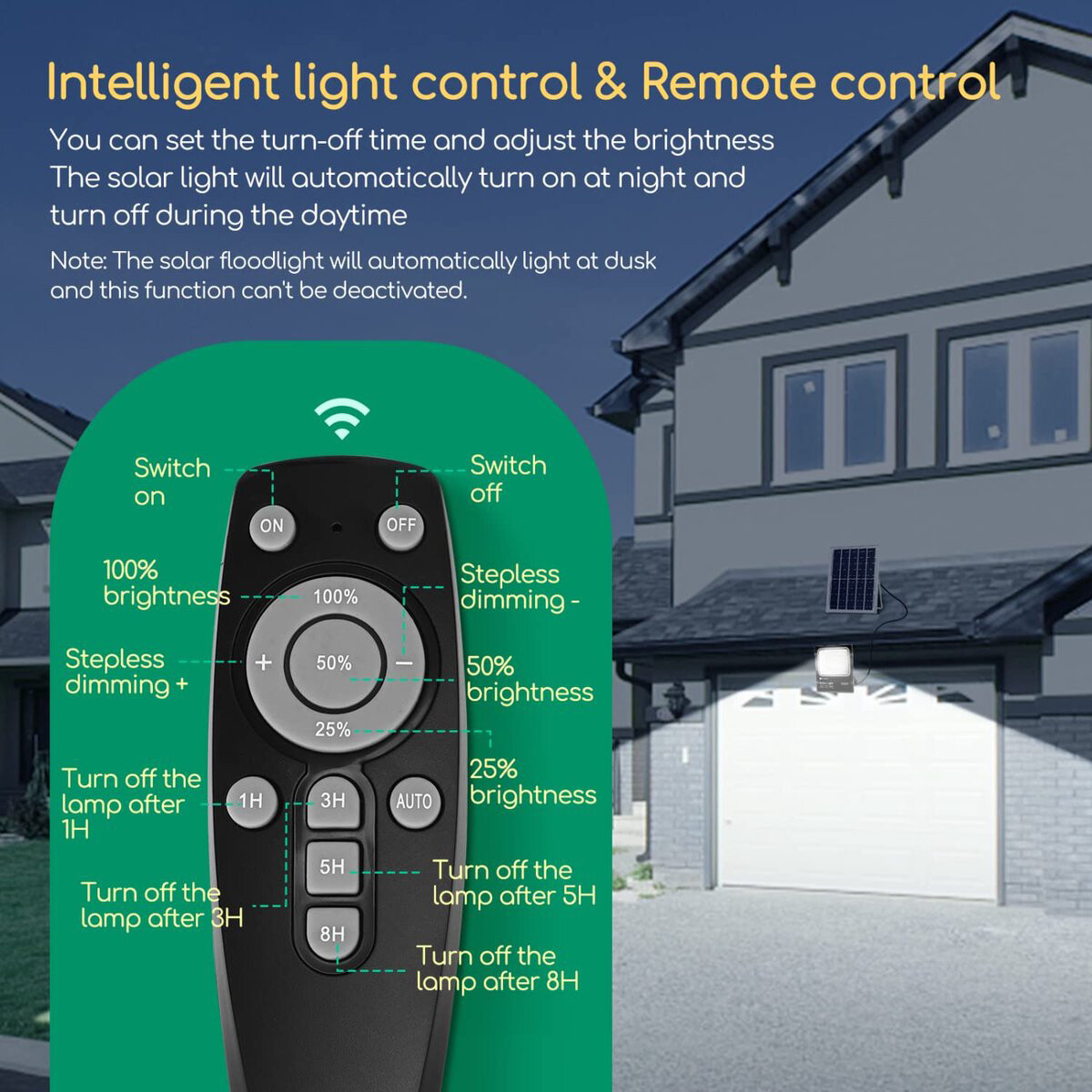 Projecteur LED à énergie solaire - Aigi Solina - Lampe Murale Solaire de Jardin LED - Télécommande - Étanche IP66 - 100W - Blanc Froid 6500K