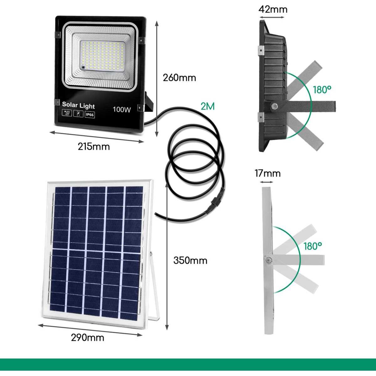 Projecteur LED à énergie solaire - Aigi Solina - Lampe Murale Solaire de Jardin LED - Télécommande - Étanche IP66 - 100W - Blanc Froid 6500K