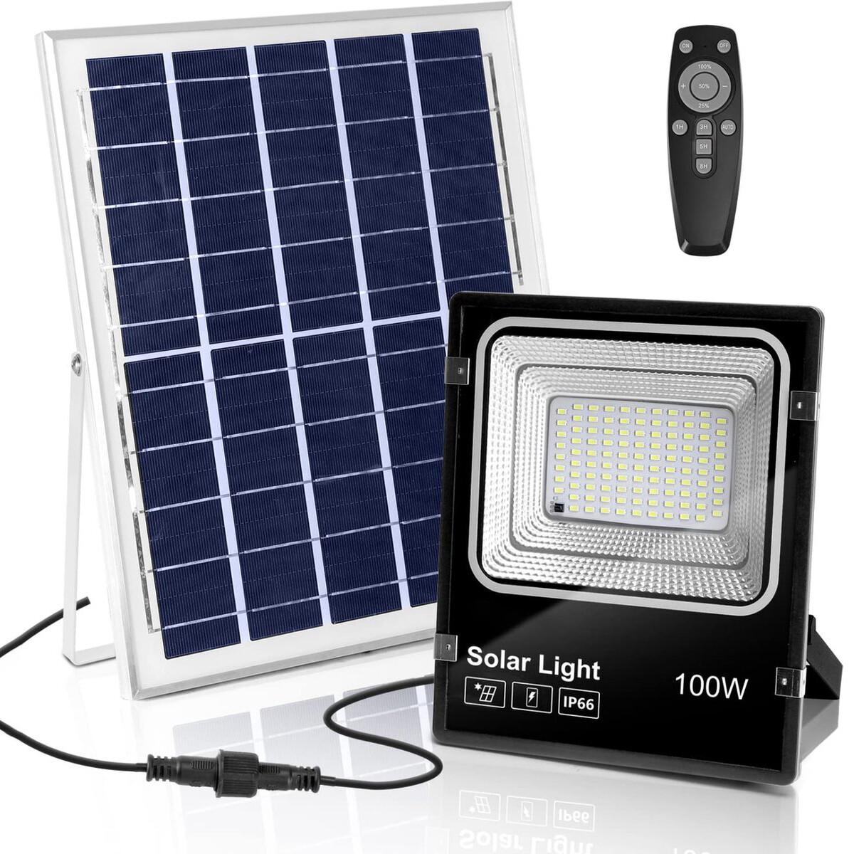 Projecteur LED à énergie solaire - Aigi Solina - Lampe Murale Solaire de Jardin LED - Télécommande - Étanche IP66 - 100W - Blanc Froid 6500K