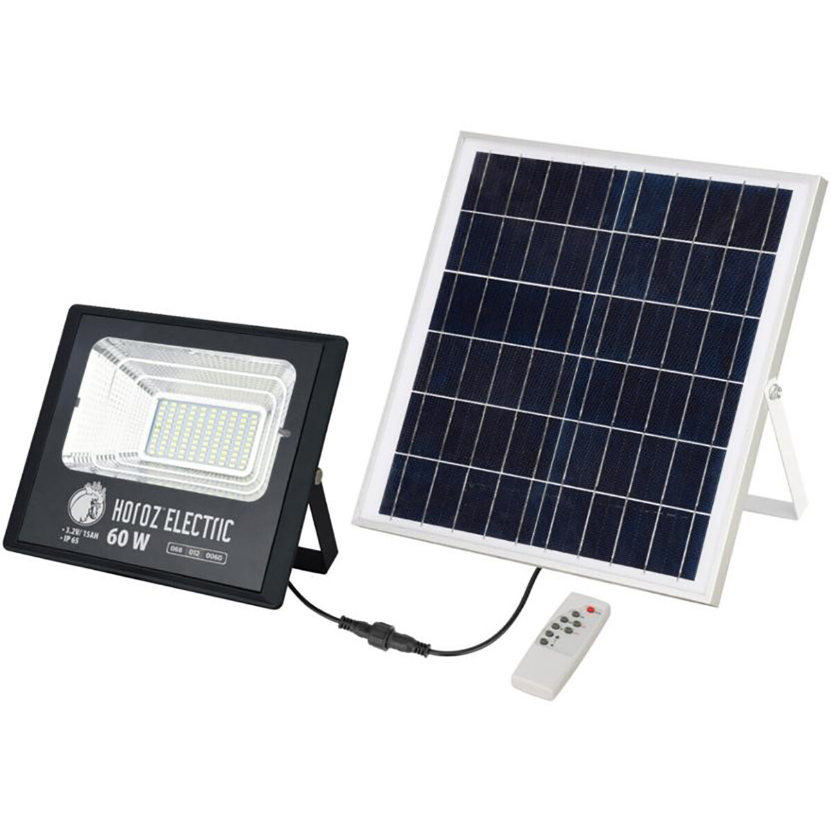 Projecteur LED à énergie solaire - Lampe Murale Solaire de Jardin LED - Togre - 60W - Blanc Froid 6400K - Télécommande - Étanche IP65 - Aluminium