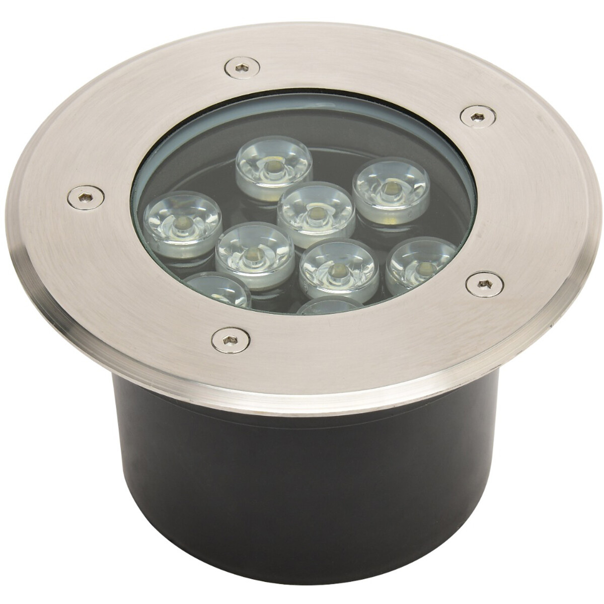 Spot de sol LED - Aruz - Rond Encastré - 9W - Étanche IP67 - Blanc Neutre 4000K - Rond - Mat Chrome - Inox