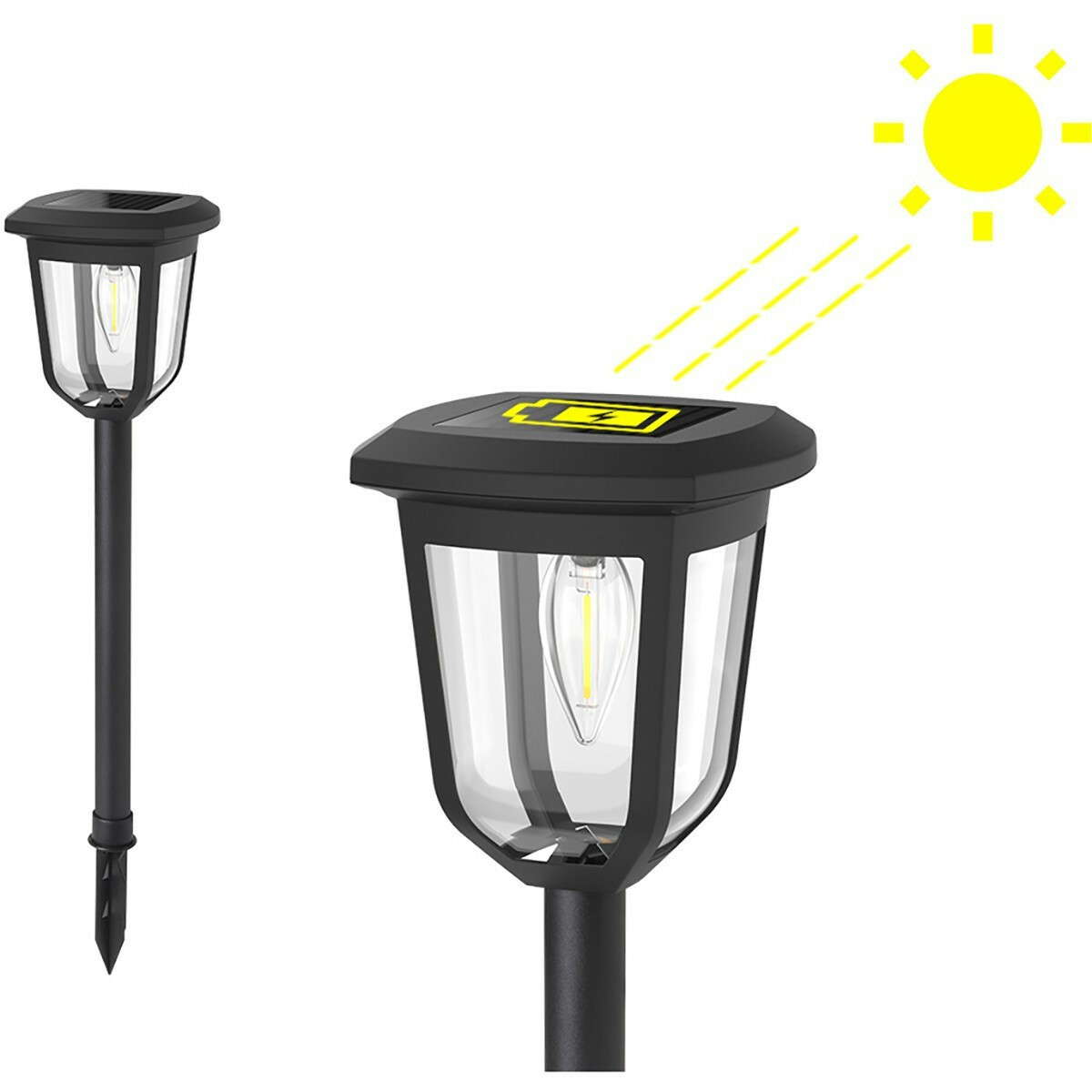 Spot de sol solaire LED avec énergie solaire - Set de 2 Pièces - Aigi Grido - Rond Encastré - 0.2W - Étanche IP44 - Blanc Froid 6500K - Mat Argent - Inox