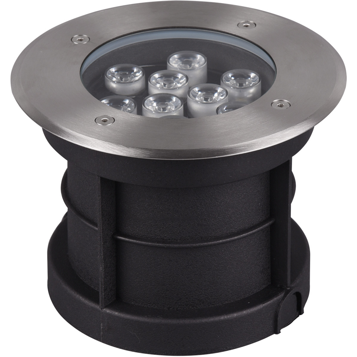 Spot de sol LED - Trion Baliyi - Rond Encastré - 9W - Étanche IP65 - Blanc Chaud 3000K - Mat Nickel - Inox