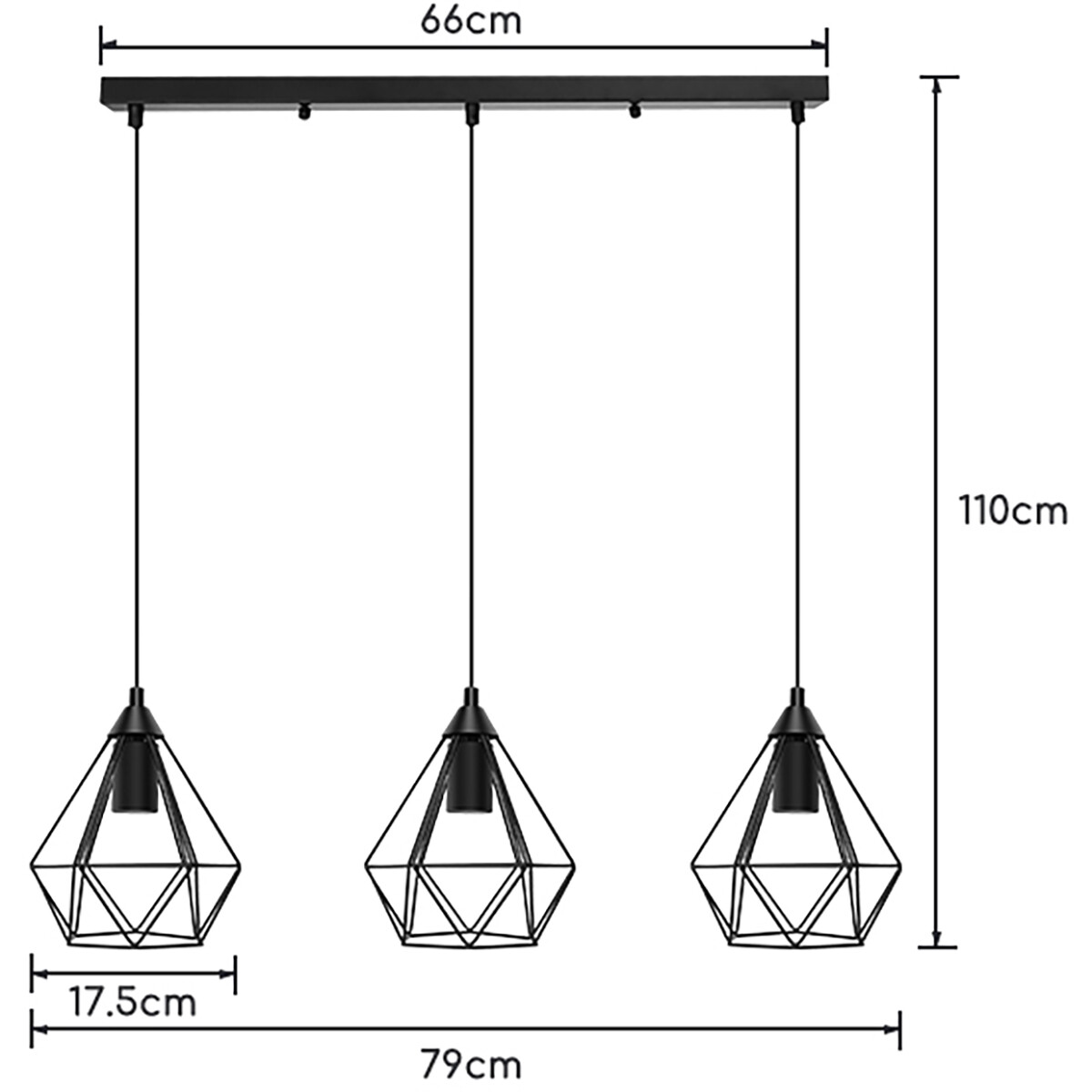 Suspension LED - Luminaire Suspendu - Aigi Elsa - Douille E27 - 3-lumières - Rétro - Classique - Mat Noir - Aluminium