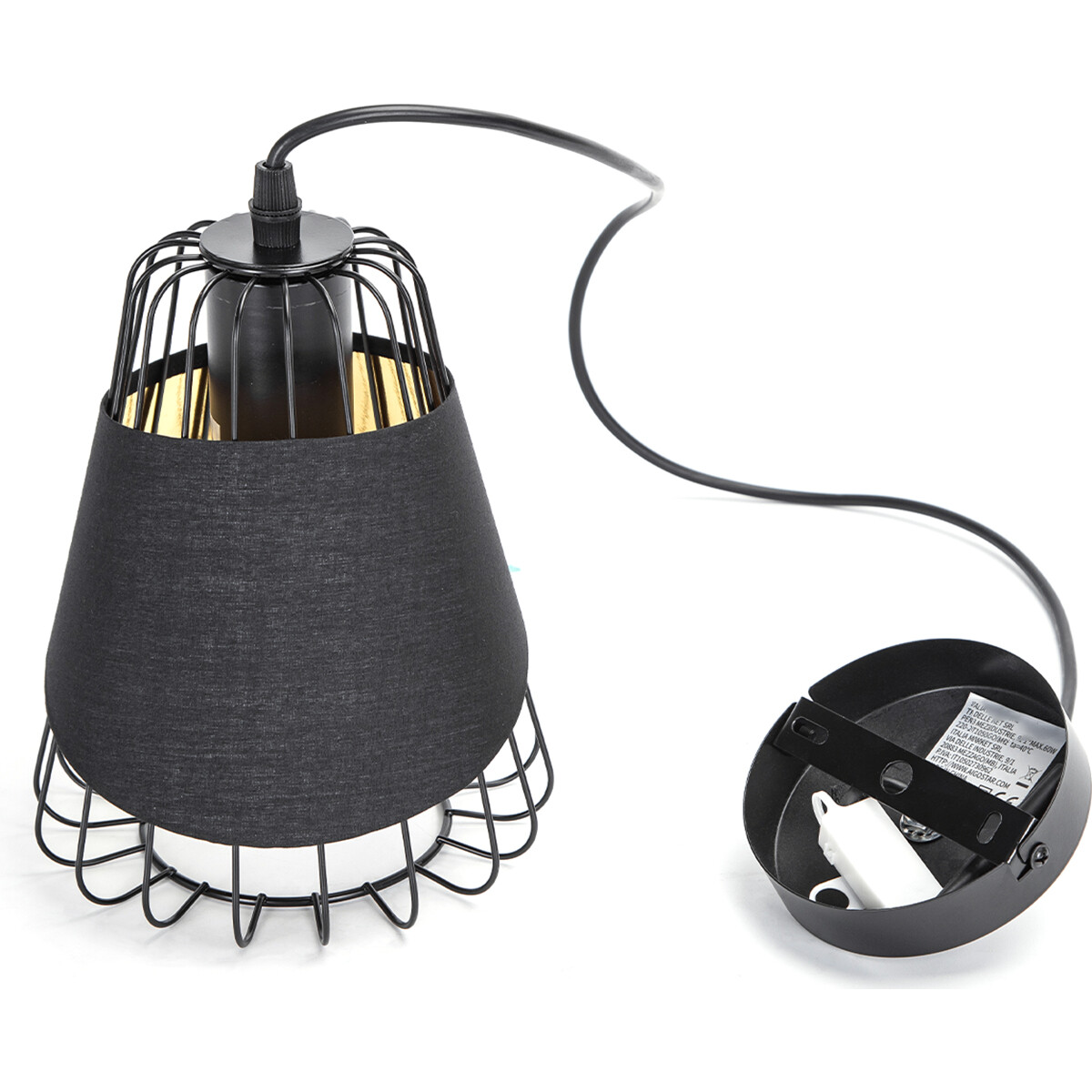 Suspension LED - Luminaire Suspendu - Aigi Pendin - Douille E27 - Cadre en Fer - Rétro - Classique - Noir - Aluminium