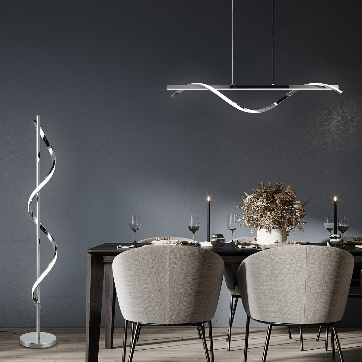 Suspension LED - Éclairage Suspendu - Trion Annabel - 26W - Blanc Naturel 4000K - Dimmable - Chrome Brillant - Métal