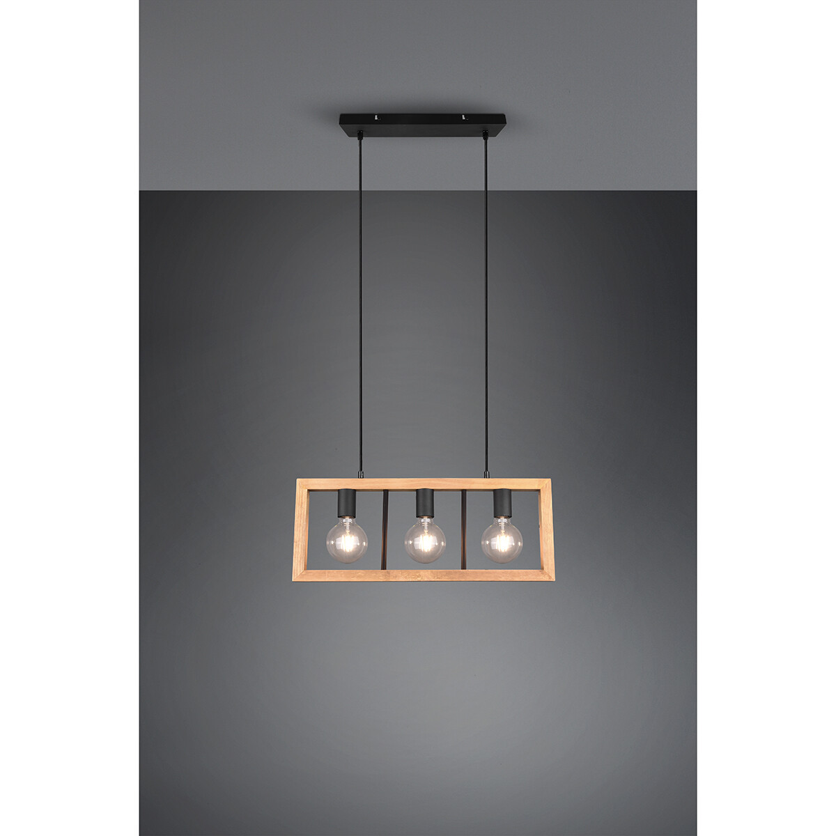 Suspension LED - Luminaire Suspendu - Trion Aplon - Douille E27 - 3-lumières - Rectangle - Mat Noir - Aluminium