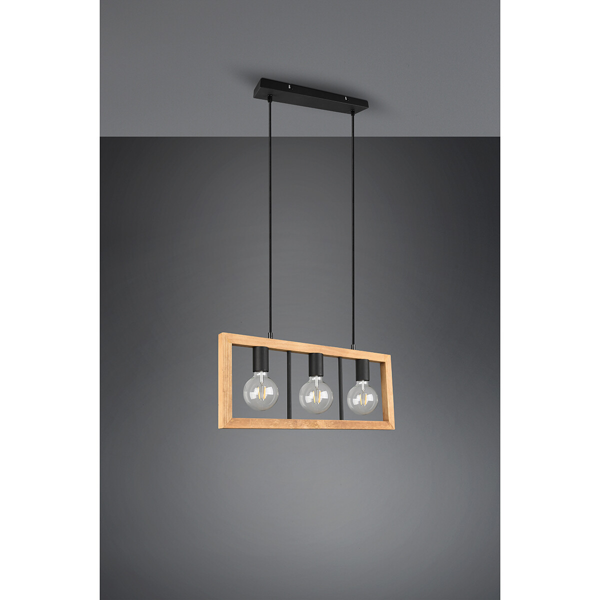 Suspension LED - Luminaire Suspendu - Trion Aplon - Douille E27 - 3-lumières - Rectangle - Mat Noir - Aluminium