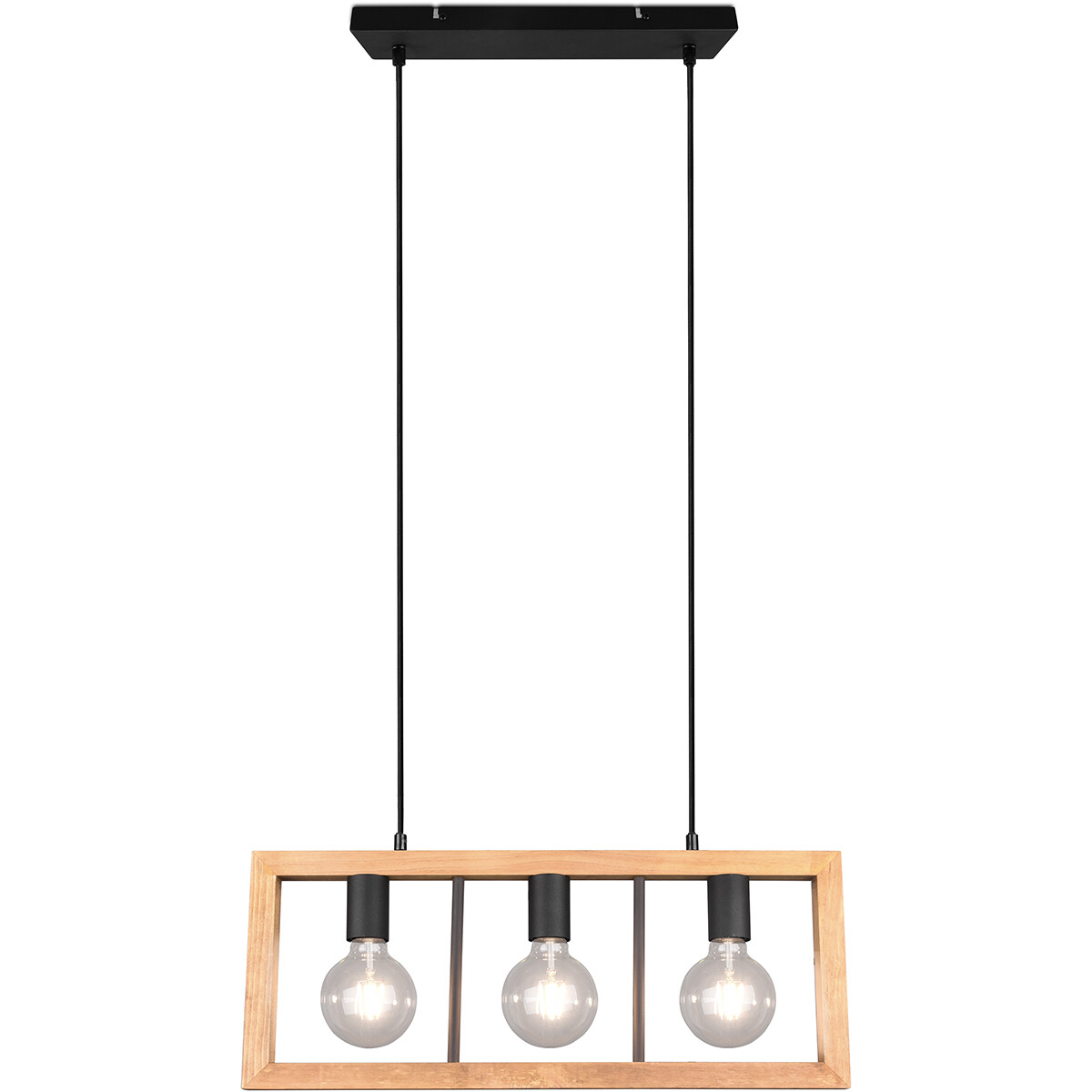 Suspension LED - Luminaire Suspendu - Trion Aplon - Douille E27 - 3-lumières - Rectangle - Mat Noir - Aluminium