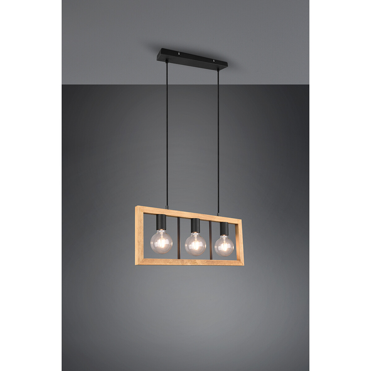 Suspension LED - Luminaire Suspendu - Trion Aplon - Douille E27 - 3-lumières - Rectangle - Mat Noir - Aluminium