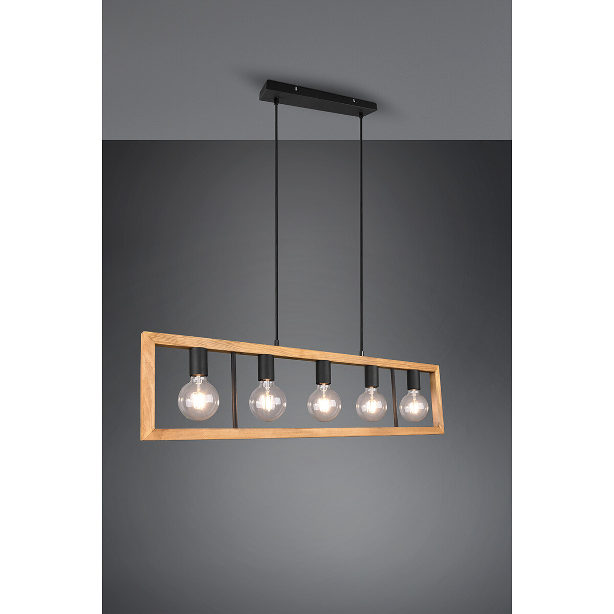 Suspension LED - Luminaire Suspendu - Trion Aplon - Douille E27 - 4-lumières - Rectangle - Mat Noir - Aluminium