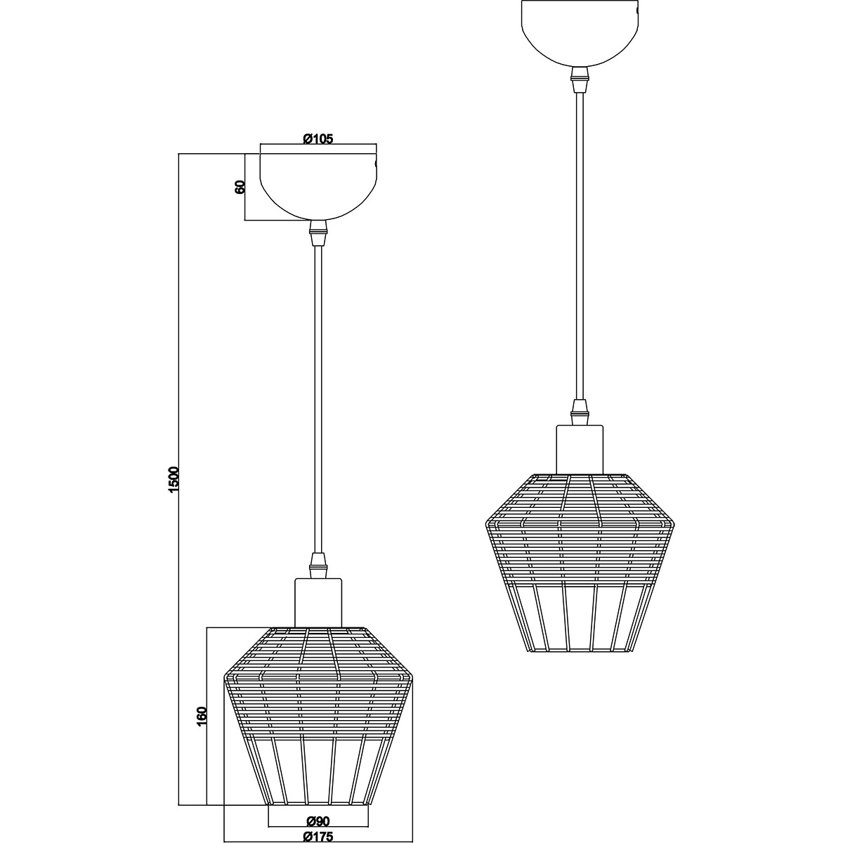 Suspension LED - Luminaire Suspendu - Trion Bera - Douille E27 - 1-lumière - Rond - Brun - Aluminium