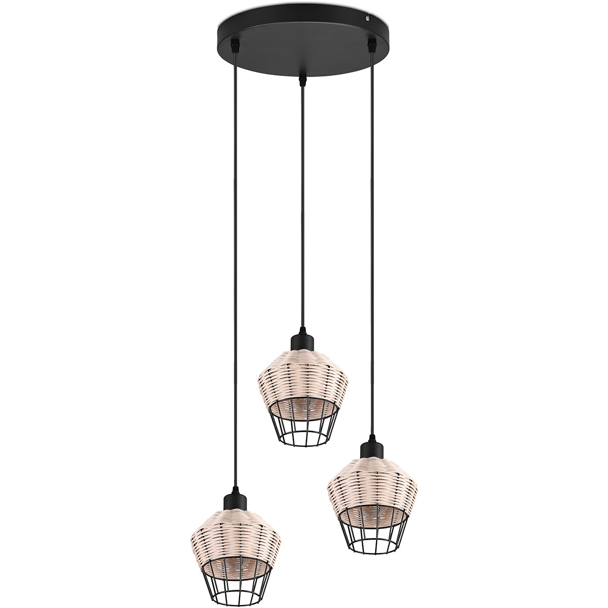 Suspension LED - Luminaire Suspendu - Trion Bera - Douille E27 - 3-lumières - Rond - Brun - Aluminium